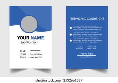 
Modern and creative business id card template. corporate id card design template for office employee, staff or others. Company employee business id card.