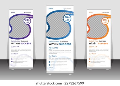 Modern and Creative Business Roll Up Banner. Standee Design. Banner Template. Presentation and business promotion. Vector illustration for advertisement.