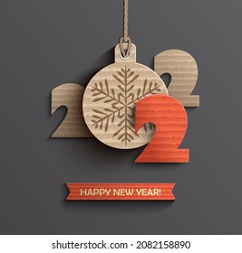 Modern creative card for happy 2022 new year, paper design. Perfect template for presentations, flyers and banners, leaflets, postcards and posters, brochures, greetings. Vector illustration.