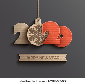 Modern creative card for happy new year 2020 paper design. Perfect for presentations, flyers and banners, leaflets, postcards and posters. Vector illustration EPS10.