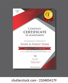 Modern Creative certificate template with color red and grey 