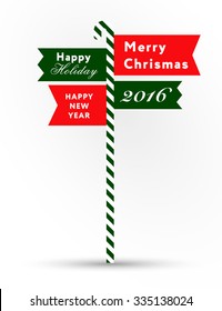 Modern creative Christmas poster or postcard with greetings in traditional colors.