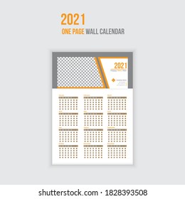 Plantilla de diseño de calendario de una página para limpieza moderna y creativa 2021. Ilustración vectorial, planificador