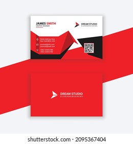 Modern creative and clean business card design templates. Black and Red. Clean flat design. Vector illustration. Business card mockup with rounded corners on grey blurred background