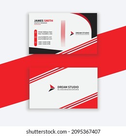 Modern creative and clean business card design templates. Black and Red. Clean flat design. Vector illustration. Business card mockup with rounded corners on grey blurred background