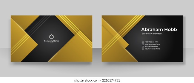 Modern creative and clean business card template. Luxury business card design template. Elegant dark black background with abstract golden shiny wavy lines. Vector illustration