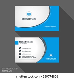 Modern Creative and Clean Business Card Template in Blue Color with Logo. Flat Style Vector Illustration