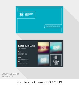 Modern Creative and Clean Business Card Template for Photographer with Place for Photos. Flat Style Vector Illustration