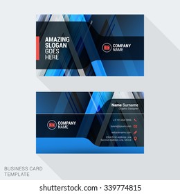 Modern Creative and Clean Business Card Template in Blue Colors with Abstract Background. Flat Style Vector Illustration