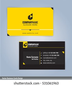 Moderna plantilla de diseño de tarjetas de visita creativa y limpia. Plantilla en negro y amarillo