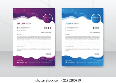 Modern creative and clean business style letterhead design template, color variation bundle, minimalist style, A4 flyer layout, white concept background