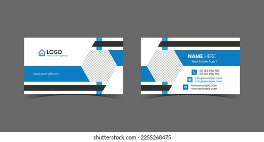 Modern Creative and Clean Double-sided Business Card Template. Blue, Black, and White Colors combination. Flat Design template. Stationery Design