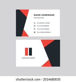 Modern, Creative, and Clean Double-sided Corporate Business Card Template. Red and Black Colors. Stationery Design