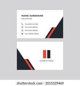 Modern, Creative, and Clean Double-sided Corporate Business Card Template. Red and Black Colors. Stationery Design