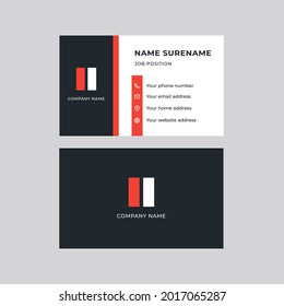 Modernes, kreatives und sauberes Modell für doppelseitige Unternehmenskarten. Rot und Schwarz. Briefbogendesign