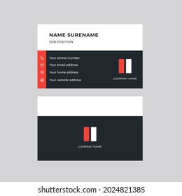 Modern, Creative, and Clean Double-sided Corporate Business Card Template. Red and Black Colors. Stationery Design