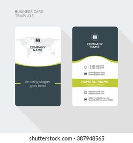 Modern Creative and Clean Two Sided Business Card Template. Flat Style Vector Illustration. Vertical Visiting or Business Card Template. Stationery Design