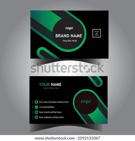 a modern, creative and clean visiting card  with vibrant green accents, 