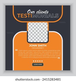 Modern and creative client testimonial review social media post or web banner design.