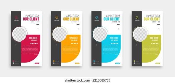 Modern and creative client testimonial social media post design. Customer service feedback review social media post or web banner with color variation template.