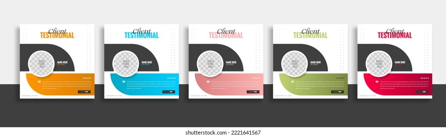 Modern and creative client testimonial social media post design. Customer service feedback review social media post or web banner with color variation template.