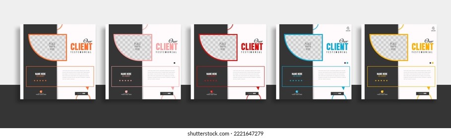 Modern and creative client testimonial social media post design. Customer service feedback review social media post or web banner with color variation template.