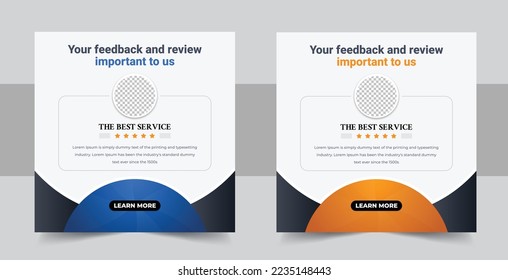 Modern and creative client testimonial social media post design template, Customer service feedback review social media post or web banner with color variation. client testimonial social media post