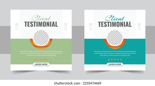 Modern and creative client testimonial social media post design template, Customer service feedback review social media post or web banner. Customer feedback review or testimonial social media post
