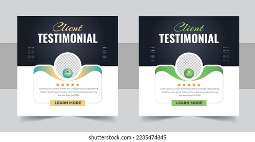 Modern and creative client testimonial social media post design template, Customer service feedback review social media post or web banner. Customer feedback testimonial social media post web banner