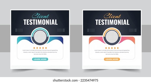 Modern and creative client testimonial social media post design template, Customer service feedback review social media post or web banner with color variation. Customer feedback review social post