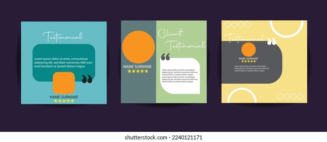 Modern and creative client testimonial social media post design. Customer service feedback review social media post or web banner with color variation