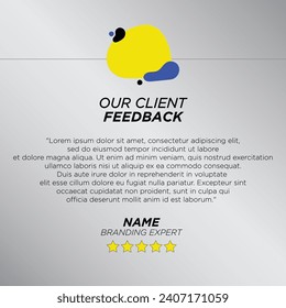 Modern and creative client testimonial social media post design. Customer service feedback review social media post or web banner with color variation template