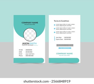 Modern and creative company employee id card design. Simple and clean identity card template. Print ready. Easy to use and edit.