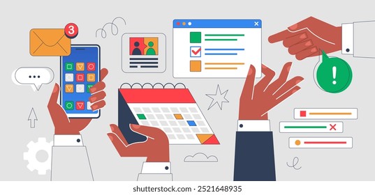 Conceito criativo moderno para email, marketing móvel e boletim informativo. Ilustração de vetor comercial para mídia social, banner ou modelo de apresentação