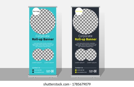 Moderna Exposición de Concepto Creativo Publicidad Business Roll Up Banner Stand Post.  Presentación y Folleto. Ilustración del vector