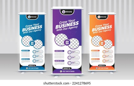 Modern creative corporate agency business standee x rollup pullup signage retractable banner design vector template