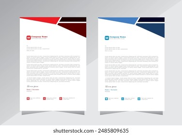 Modern and Creative Corporate Business letterhead design template. Creative letterhead template vector. color variation creative letterhead, Red and Blue color letterhead template,