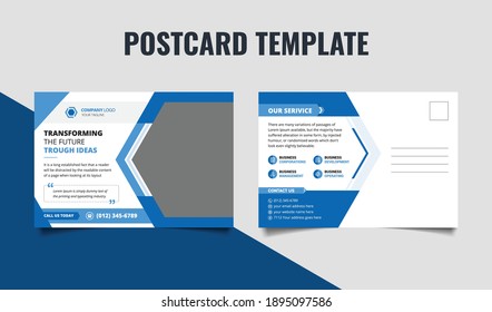 Modern creative corporate business postcard template design with light blue and dark blue shape