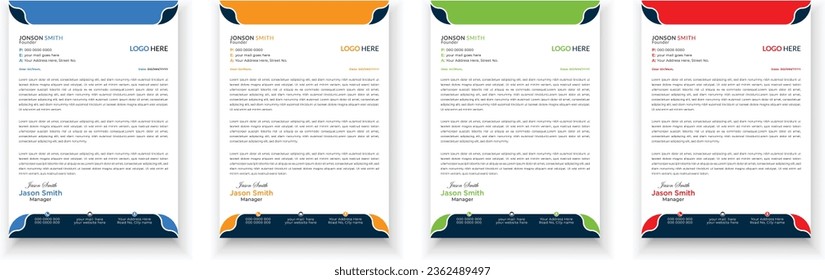 Modern  Creative Corporate Business style letterhead design bundle. Clean and professional corporate company business letterhead template design with with 4 colors. Unique  elegant minimal Style.