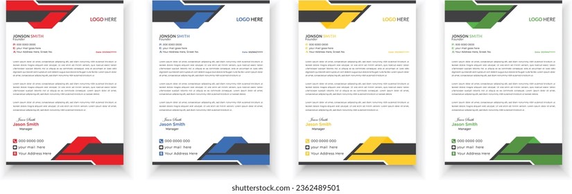 Modern  Creative Corporate Business style letterhead design bundle. Clean and professional corporate company business letterhead template design with with 4 colors. Unique  elegant minimal Style.