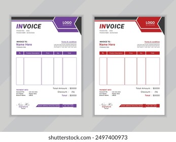 Modern and creative corporate company vactor template invoice design