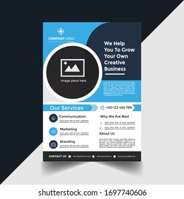 Modern Creative Corporate Flyer Template vector design for Brochure, Annual Report, Magazine, Poster, Corporate Presentation, Portfolio, Flyer, layout modern with blue color size A4, Front and back, 