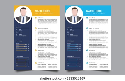 Plantilla de diseño de currículum cv moderno y creativo. Reanudar plantilla para aplicaciones de trabajo. 