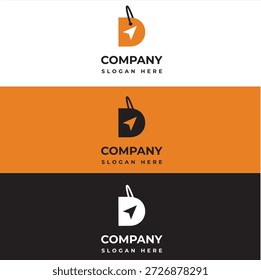 Logotipo moderno e criativo baseado em D carta projetado para compras on-line e marcas de e-commerce. Apresenta um ‘D’ personalizado integrado em um ícone de saco de compras, simbolizando conveniência, inovação de varejo e comércio digital. Ideal para lojas online, plataformas de comércio eletrônico, aplicativos de compras e marcas de varejo."