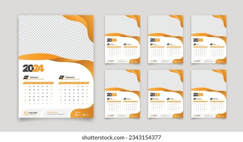 Modern creative designed 12 pages wall calendar template for 2024 with accurate date format