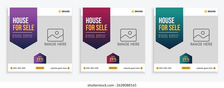 Moderno y creativo editable Real Estate social media post para la venta.