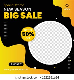 Modern creative editable social media post template for fashion sale discount offer ads, Website banner with yellow and black color