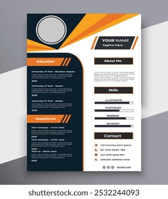 Modern creative flat black and orange color resume cv template 