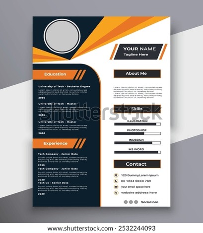 Modern creative flat black and orange color resume cv template 