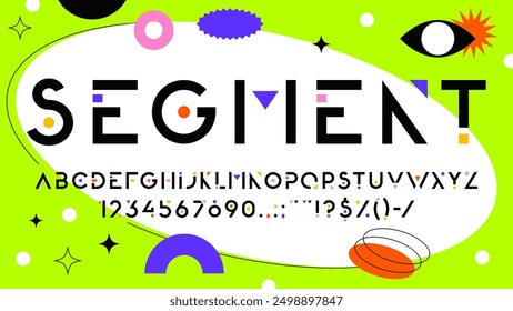 Fuente creativa moderna con tipo de color urbano y tipografía de línea geométrica, alfabeto inglés Vector. Tipografía geométrica Abstractas o tipografía creativa Letras ABC en el arte moderno urbano con tipografía mínima